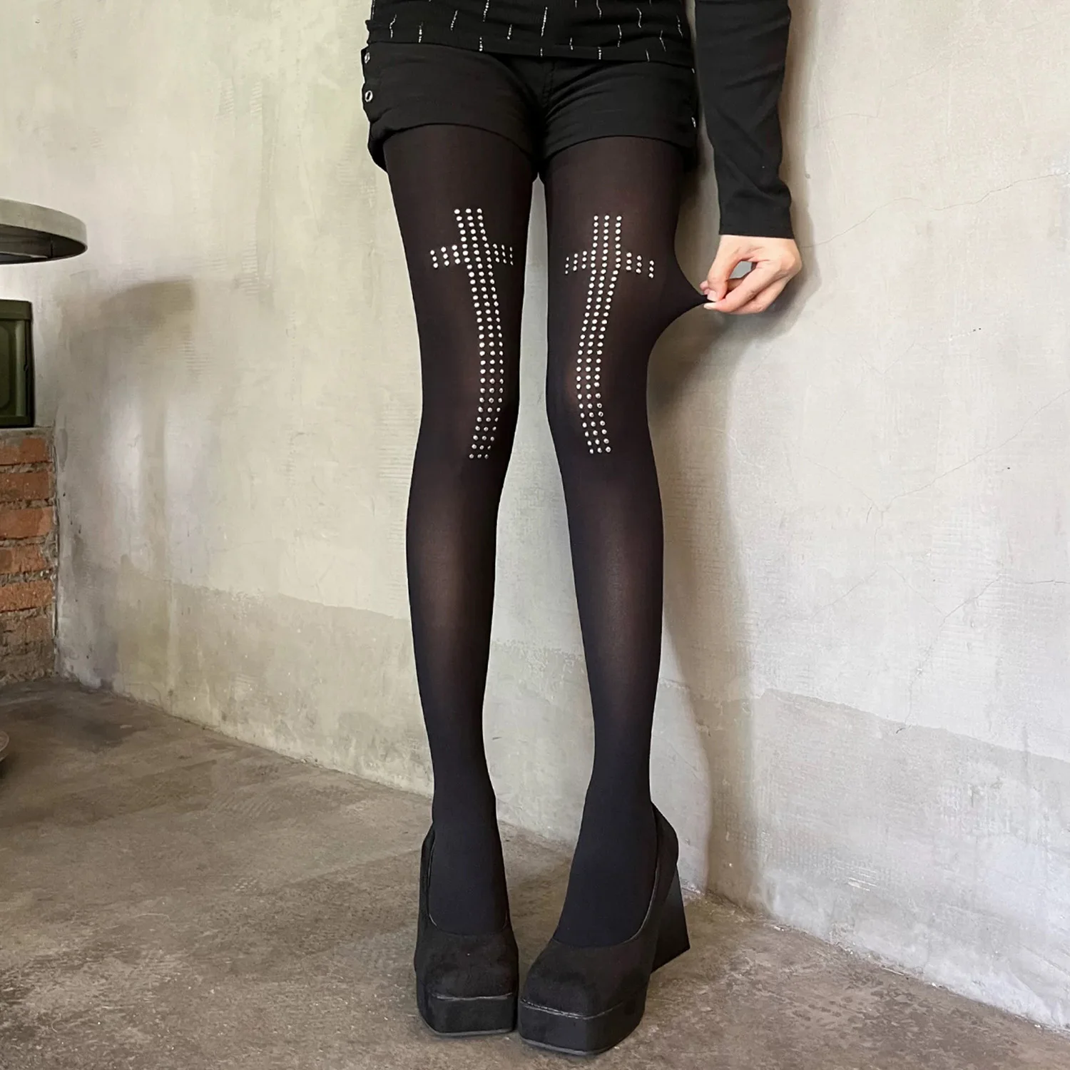 Rajstopy damskie w nuty muzyczne Y2K Lolita koreański styl Fuksja