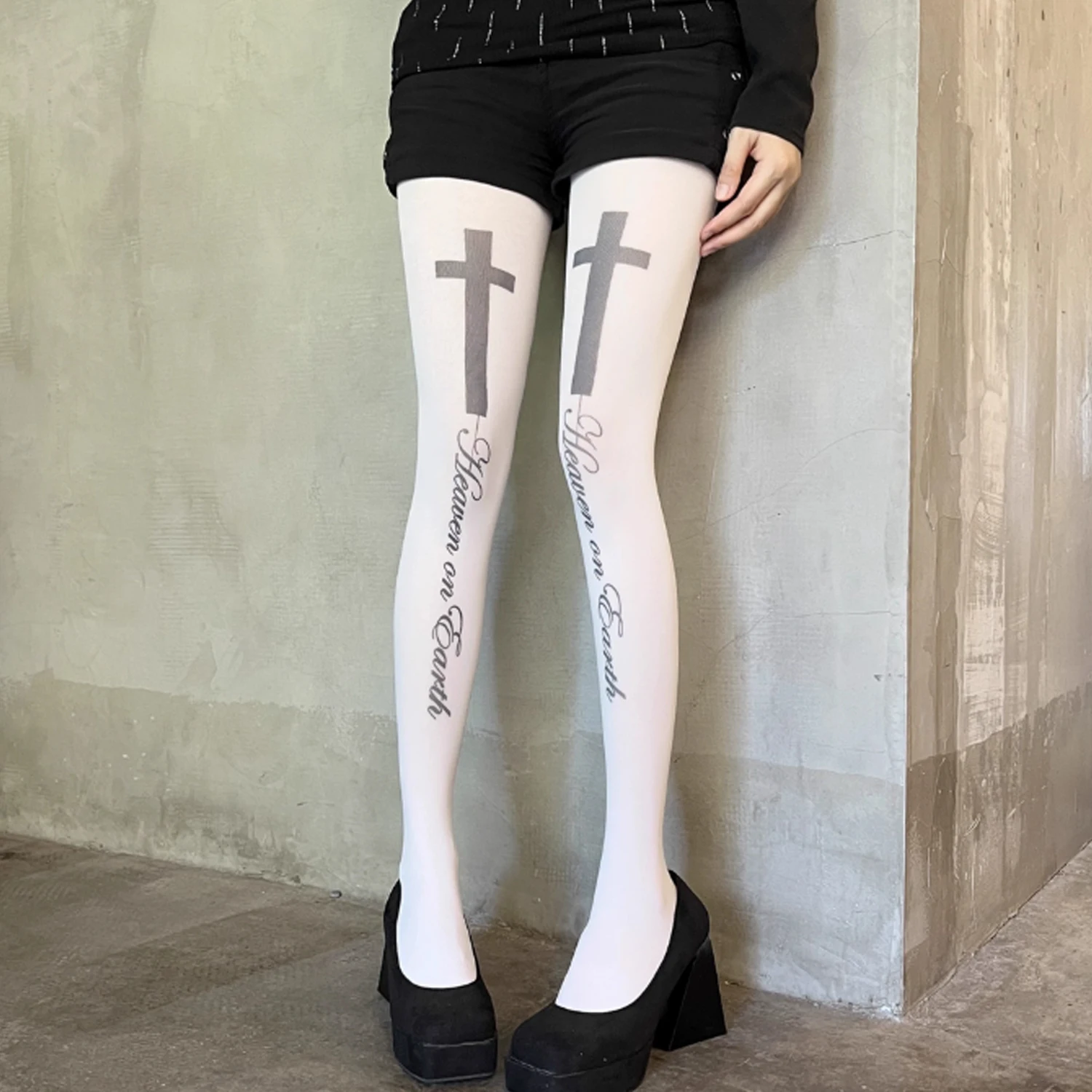 Rajstopy damskie w nuty muzyczne Y2K Lolita koreański styl Turkusowy
