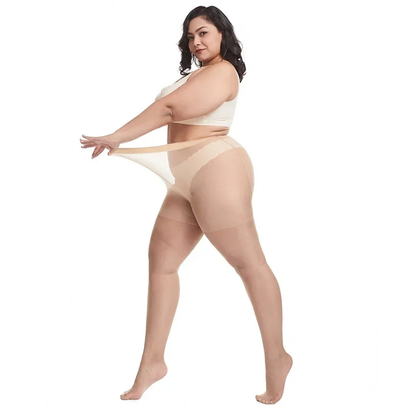 Rajstopy plus size 5XL – cienkie elastyczne z wysokim stanem Beżowy