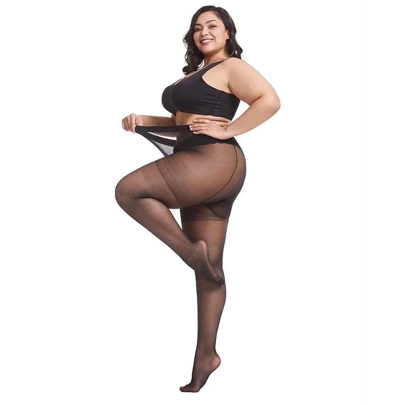 Rajstopy plus size 5XL – cienkie elastyczne z wysokim stanem Czarny