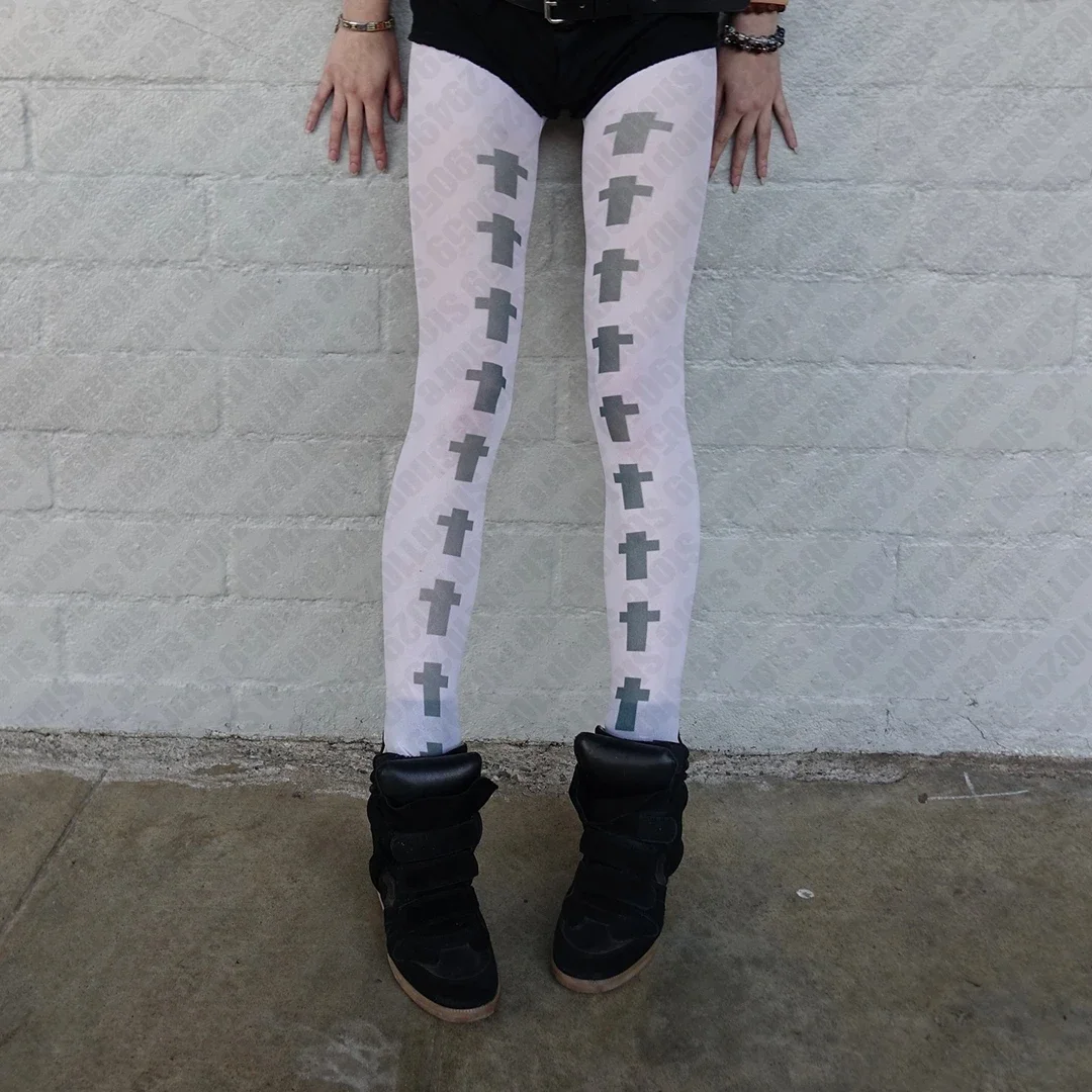 Rajstopy punk Lolita Harajuku, długie i uciskowe, wiele kolorów Czarny