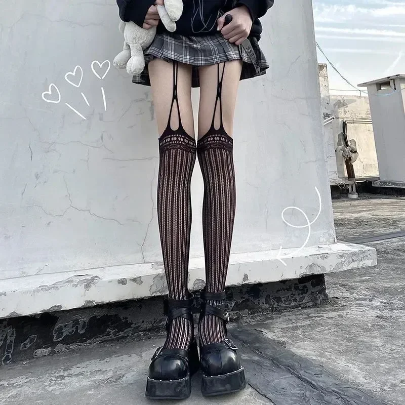 Rajstopy siateczkowe z pentagramem – styl gothic Lolita punk Fioletowy