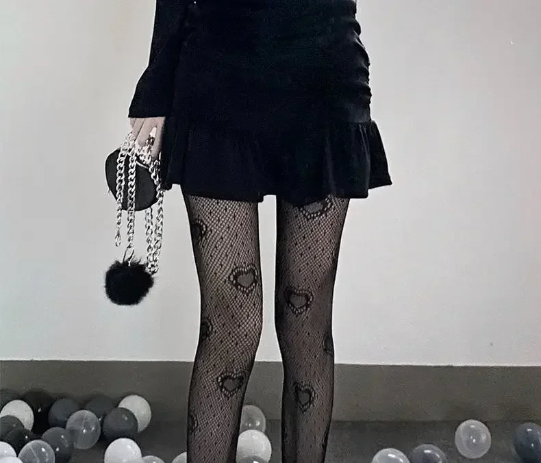 Rajstopy siateczkowe z pentagramem – styl gothic Lolita punk Kolba