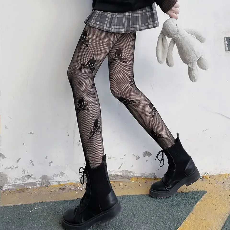 Rajstopy siateczkowe z pentagramem – styl gothic Lolita punk Złoto