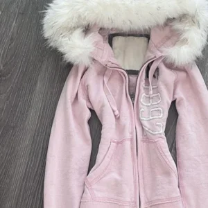 Różowa bluza kawaii Y2K na zamek w stylu punk Różowy