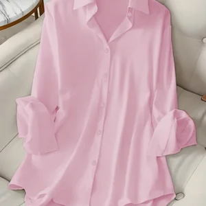 Różowa koszula damska oversize z kołnierzykiem plus size Różowy