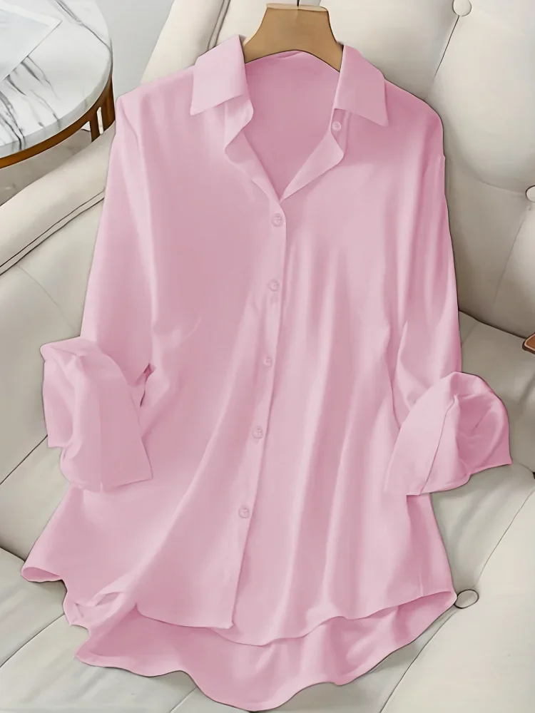 Różowa koszula damska oversize z kołnierzykiem plus size Różowy
