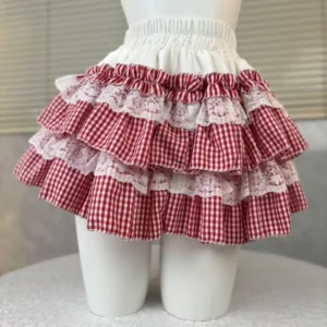 Różowa mini spódniczka z kokardą w stylu Lolita Czerwony