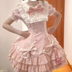 Różowa sukienka lolita z kokardą w stylu kawaii Różowy