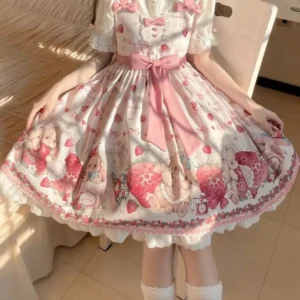 Różowa sukienka Lolita ze słodką falbaną na urodziny Różowy