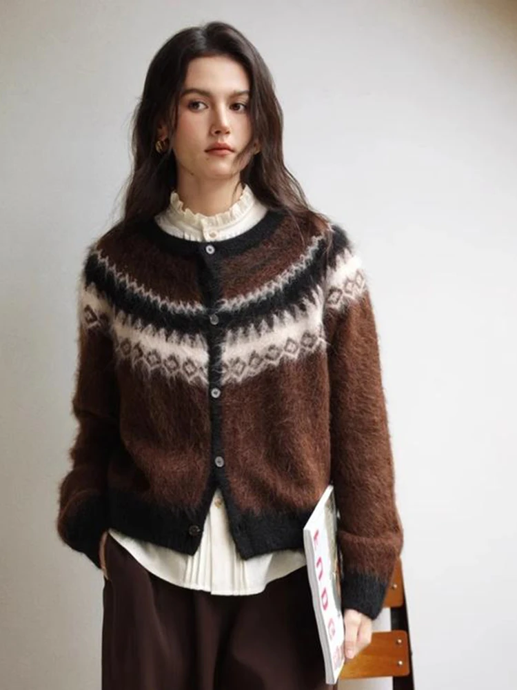 Rozpinany sweter z wełny alpaki w stylu nordyckim Brun