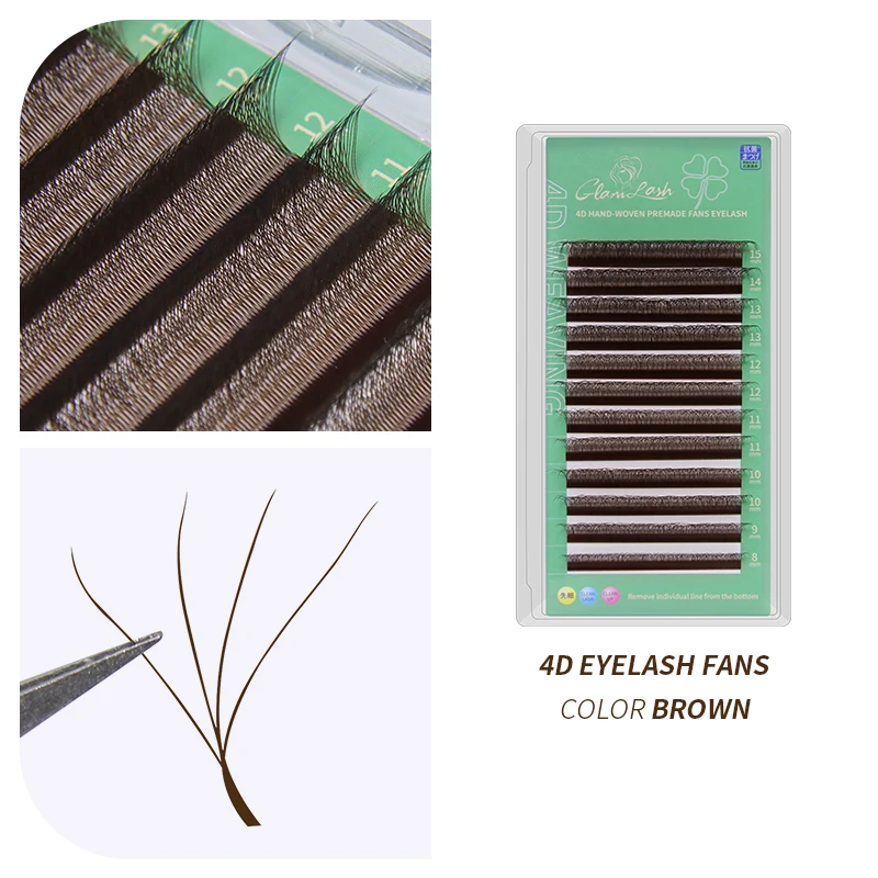 Rzęsy do przedłużania GLAMLASH 3D 4D 5D W-kształt — naturalne wachlarze Easy Fan Szczotkowany chrom