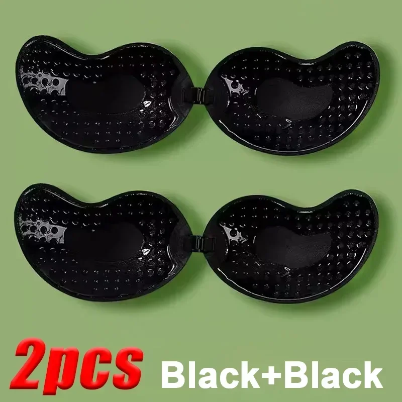 Samoprzylepny biustonosz silikonowy push-up bez pleców Czarny