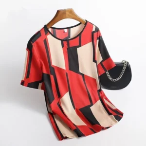 Satynowa bluzka w kwiaty z rękawem nietoperz plus size Khaki