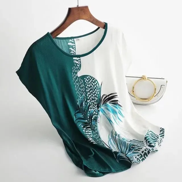 Satynowa bluzka w kwiaty z rękawem nietoperz plus size Szary