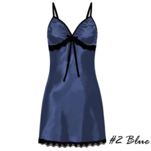 Satynowa koszula nocna damska na ramiączkach plus size Niebieski