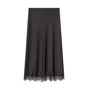 Satynowa spódnica midi z koronką vintage — elegancki wysoki stan Czarny