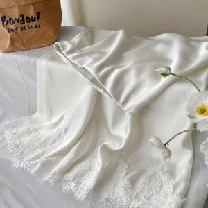 Satynowa spódnica midi syrenka z koronką elegancka biurowa Beżowy