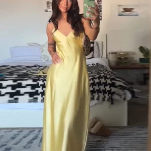 Satynowa sukienka maxi bustier na ramiączkach spaghetti Jasnoszary