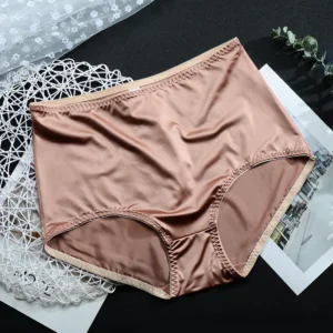 Satynowe majtki z wysokim stanem plus size Brązowy
