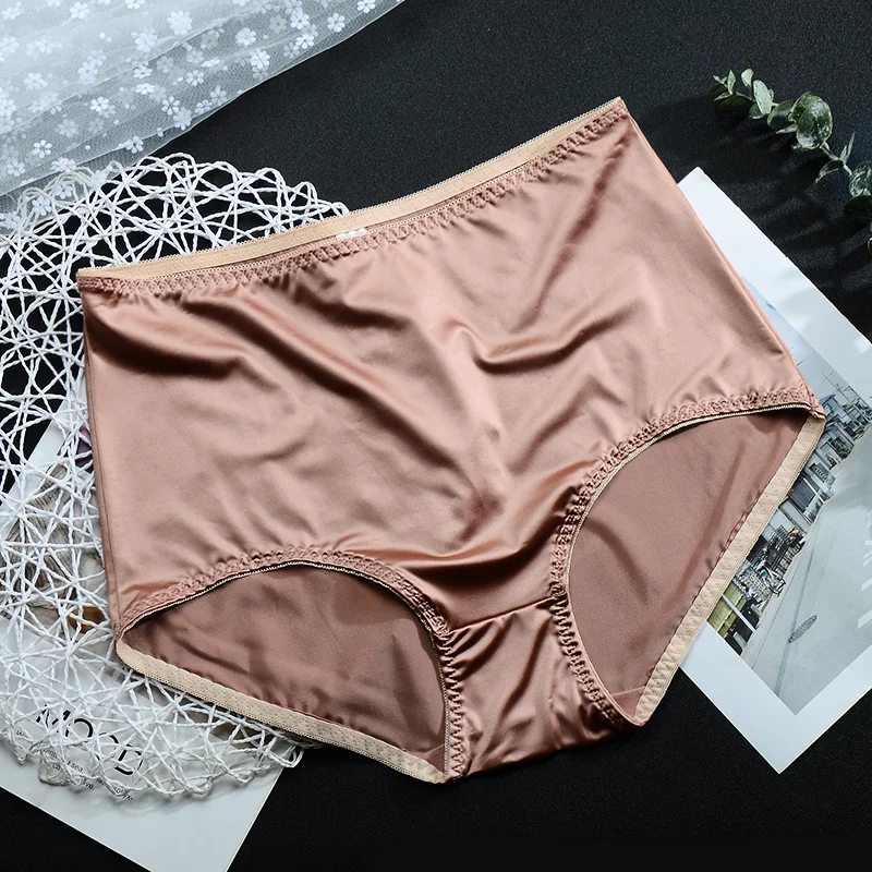 Satynowe majtki z wysokim stanem plus size Brązowy
