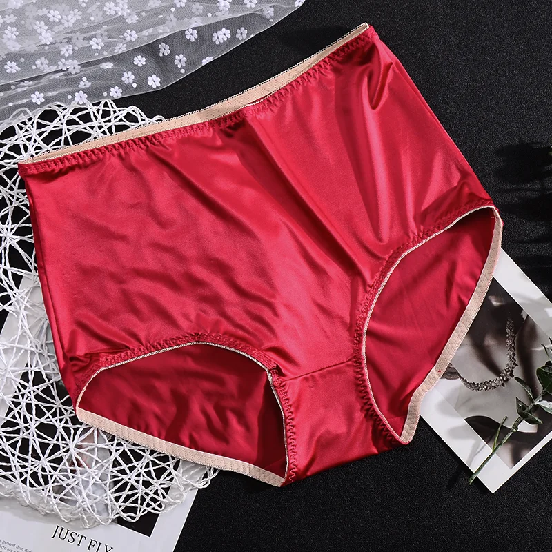 Satynowe majtki z wysokim stanem plus size Czerwony