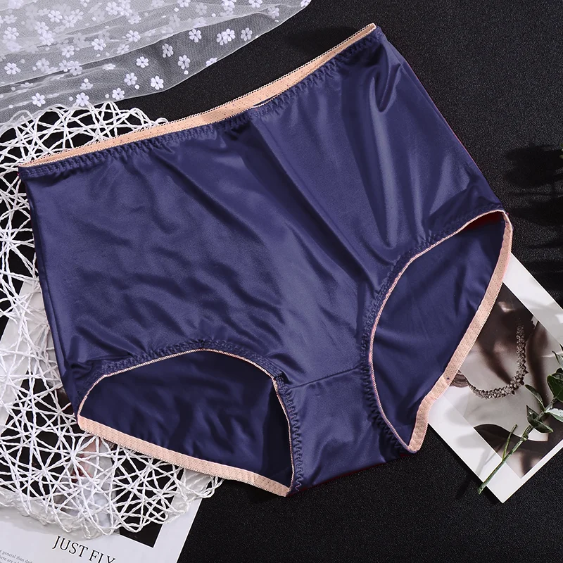 Satynowe majtki z wysokim stanem plus size Granatowy