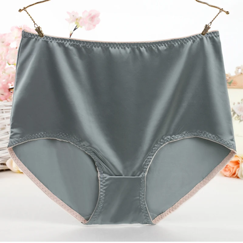 Satynowe majtki z wysokim stanem plus size Srebrny