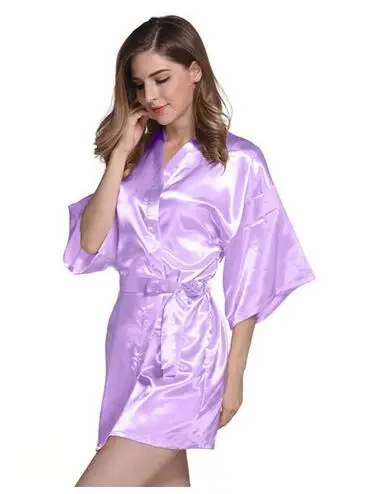Satynowy krótki szlafrok kimono damski — jednokolorowy, lśniący Armijna zieleń