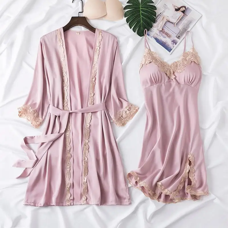 Satynowy szlafrok kimono damski - bielizna domowa Fioletowy
