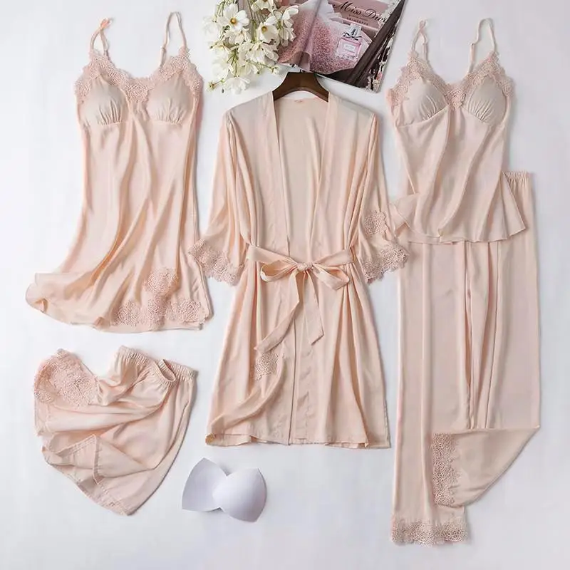 Satynowy szlafrok kimono damski - bielizna domowa Khaki