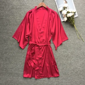 Satynowy szlafrok kimono damski z krótkim rękawem ślubny Brązowy