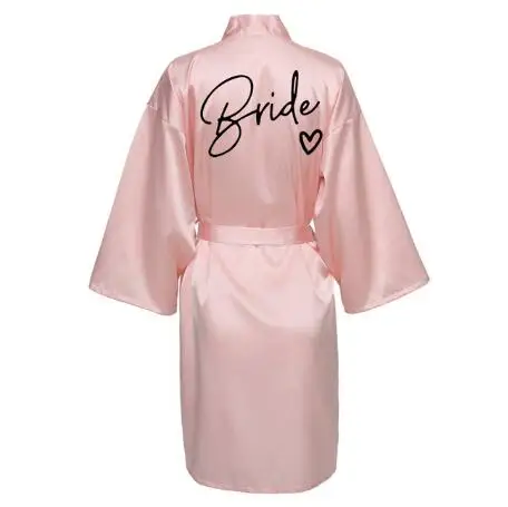 Satynowy szlafrok kimono dla druhny Różowy