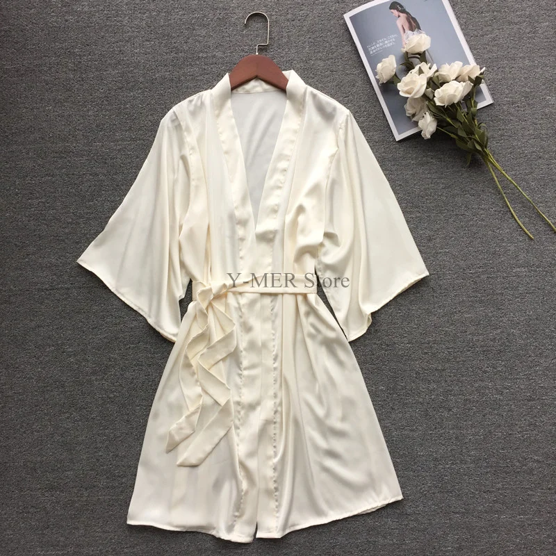 Satynowy szlafrok kimono z krótkim rękawem Niebieski