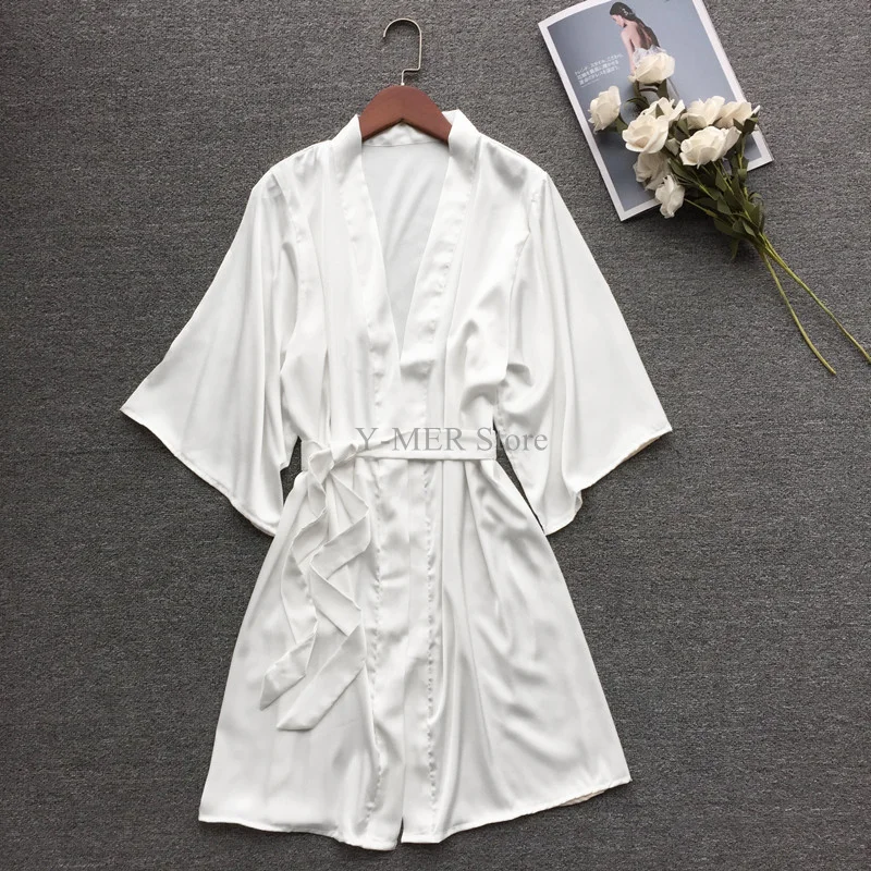 Satynowy szlafrok kimono z krótkim rękawem Szary