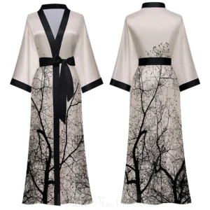 Satynowy szlafrok kimono z rękawem 3/4 — piżama domowa Turkusowy