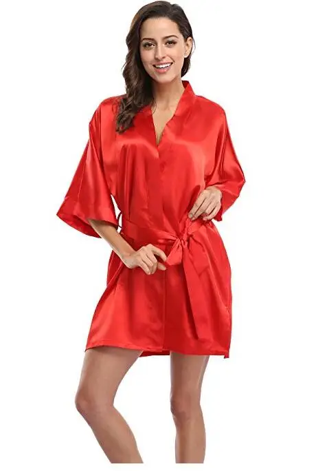 Satynowy szlafrok nocny z koronką plus size — elegancki Czerwony