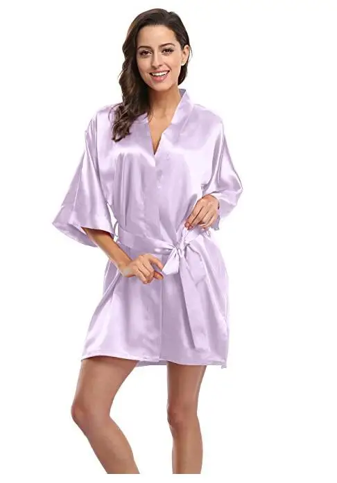 Satynowy szlafrok nocny z koronką plus size — elegancki Lawenda
