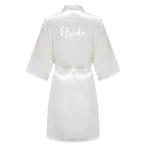 Satynowy szlafrok z napisem panna młoda druhna kimono Beżowy