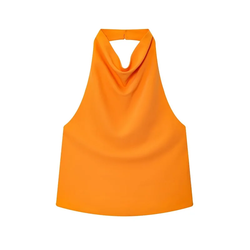 Satynowy top halter bez ramiączek — zmysłowa elegancja Pomarańczowy
