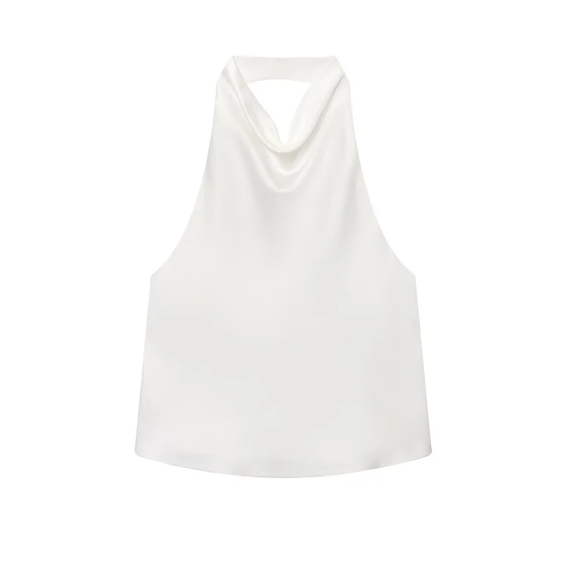 Satynowy top halter bez ramiączek — zmysłowa elegancja Biały