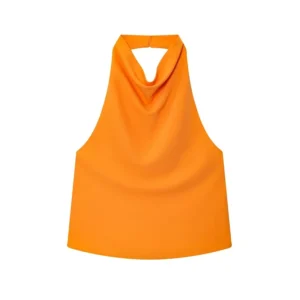 Satynowy top typu halter z odkrytymi plecami Pomarańczowy
