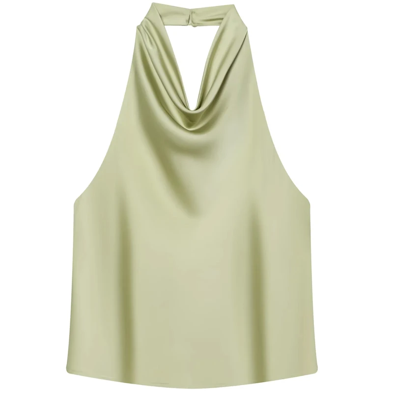 Satynowy top typu halter z odkrytymi plecami i gorsetem Zielony