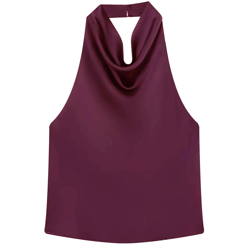 Satynowy top typu halter z odkrytymi plecami i gorsetem Fioletowy
