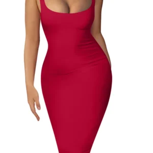 Seksowna sukienka midi bez rękawów plus size europejski styl Czerwony