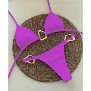 Seksowne bikini sznurowane jednolity kolor dwuczęściowy strój Beżowy