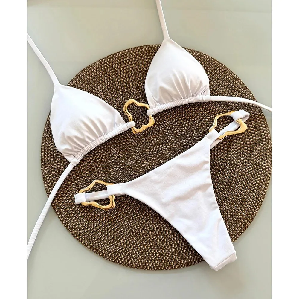 Seksowne bikini sznurowane jednolity kolor dwuczęściowy strój Biały
