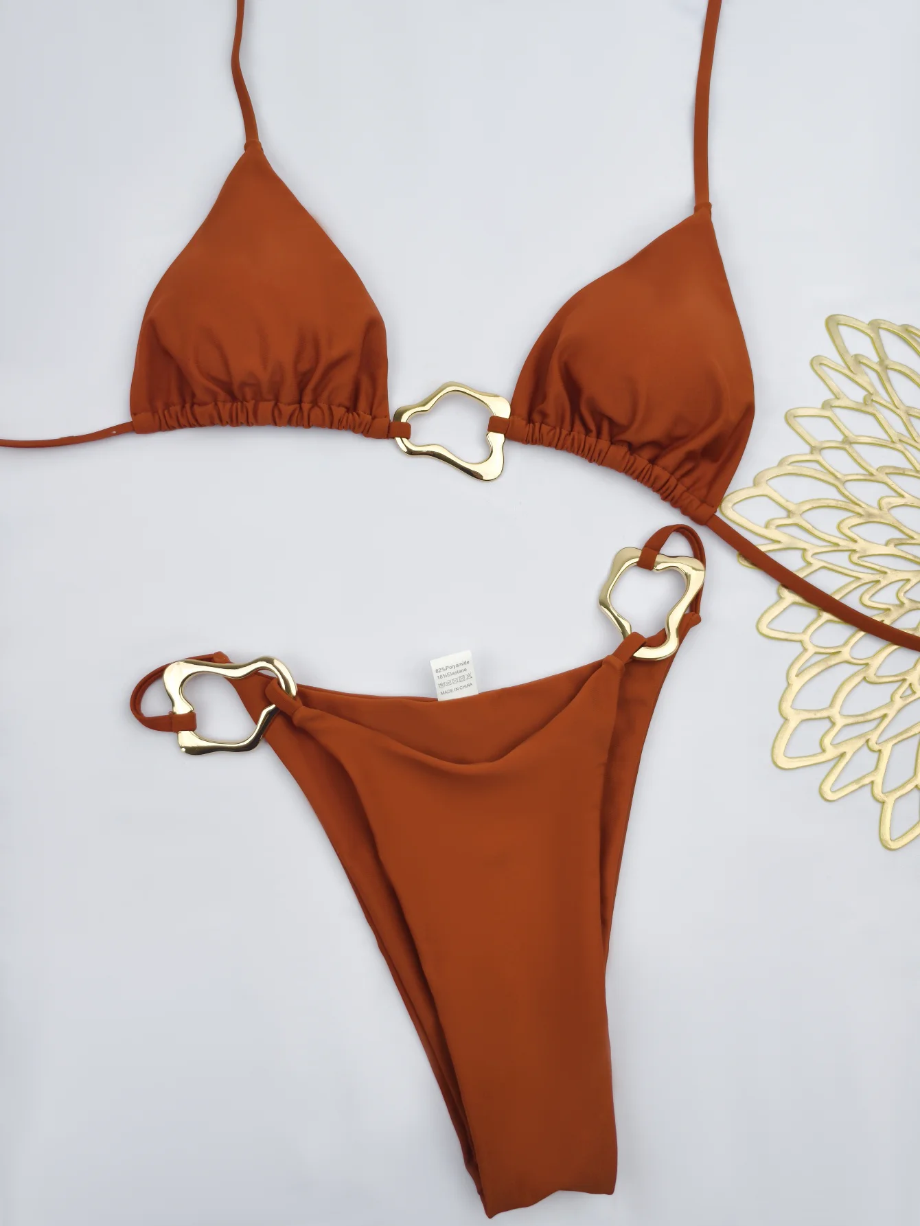 Seksowne bikini sznurowane jednolity kolor dwuczęściowy strój Jasny