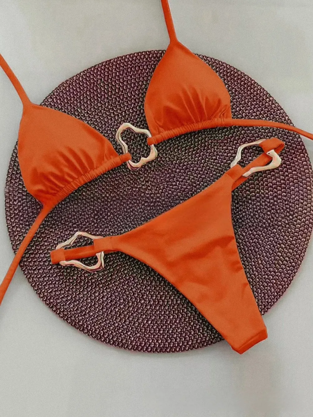 Seksowne bikini sznurowane jednolity kolor dwuczęściowy strój Niebieski