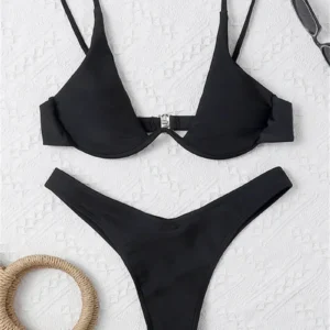Seksowny strój kąpielowy z fiszbinami push up stringi haler Khaki